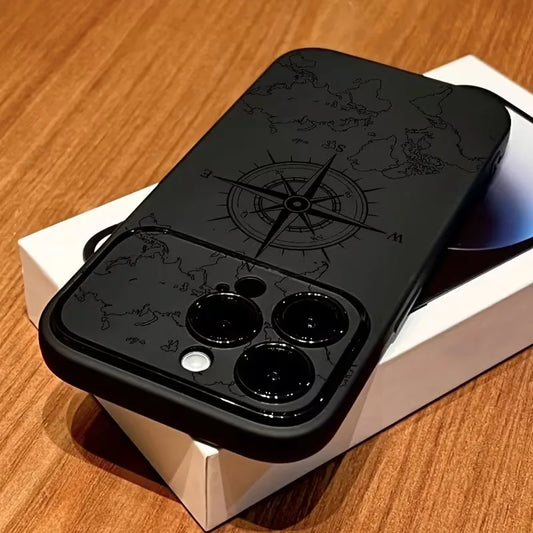 Phone Case For iPhone 11 Cases iPhone 15 16 17 Pro Max 14 13 12 X XS XR Plus Air Creative Compass Pattern Shockproof Soft Cover