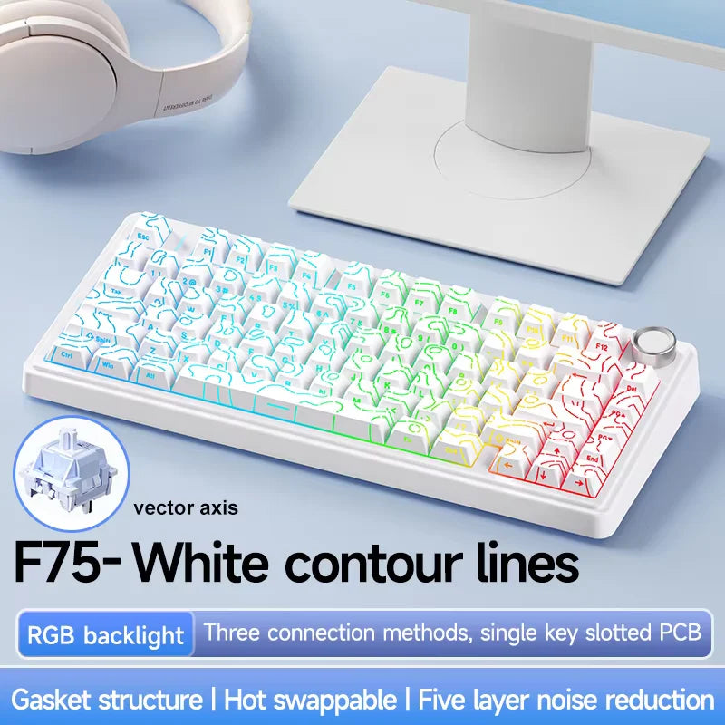 AULA F75 75% Wireless Mechanical Keyboard Hot Swappable Creamy Keyboard Pre-lubed Linear Switches Tri-Model RGB Gaming Keyboards