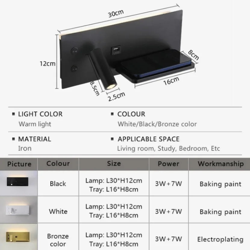 Creative LED Wall Sconce Minimalist Design Wireless Charging USB Interface Night Lamp Indoor Lighting For Living Room Bedroom