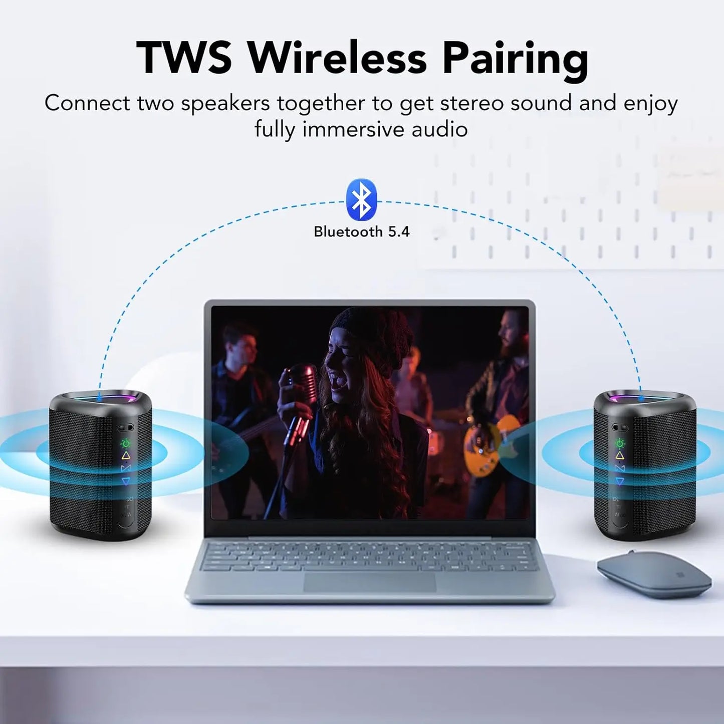 Bluetooth Speaker, 2026 Portable Wireless Speakers with Led Light, Bluetooth 5.4, 24H Playtime, Enhanced Bass, IPX7 Waterproof