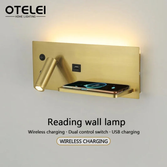 Creative LED Wall Sconce Minimalist Design Wireless Charging USB Interface Night Lamp Indoor Lighting For Living Room Bedroom