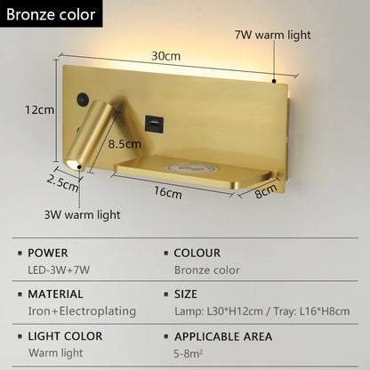 Creative LED Wall Sconce Minimalist Design Wireless Charging USB Interface Night Lamp Indoor Lighting For Living Room Bedroom