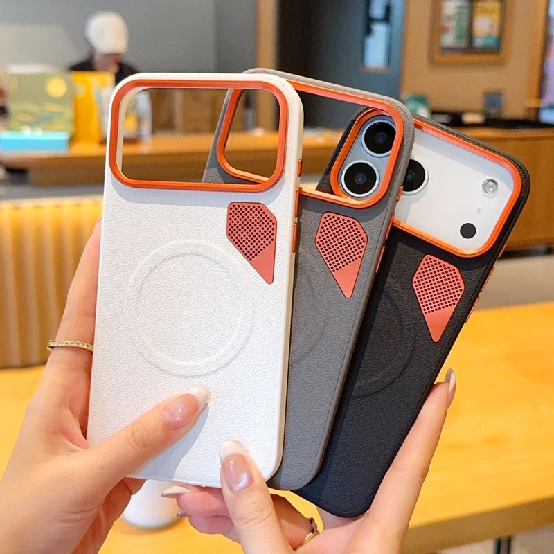 Funda Para iPhone 17 Pro Máx Case ELVEV Magnetic Luxury PU Leather Heat Dissipation Protection Cover for iPhone 17, Air