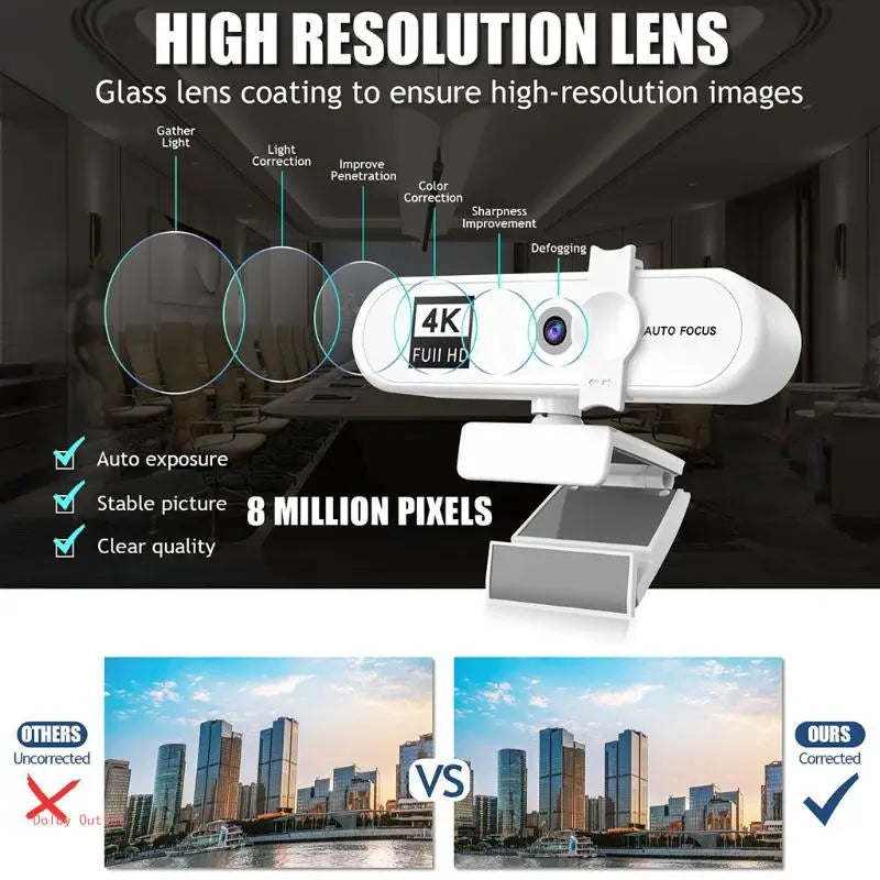 4K HD Webcam Autofocus Conference PC Live Broadcast Webcam USB Webcam Office Meeting House With Microphone 1080P HD Webcam