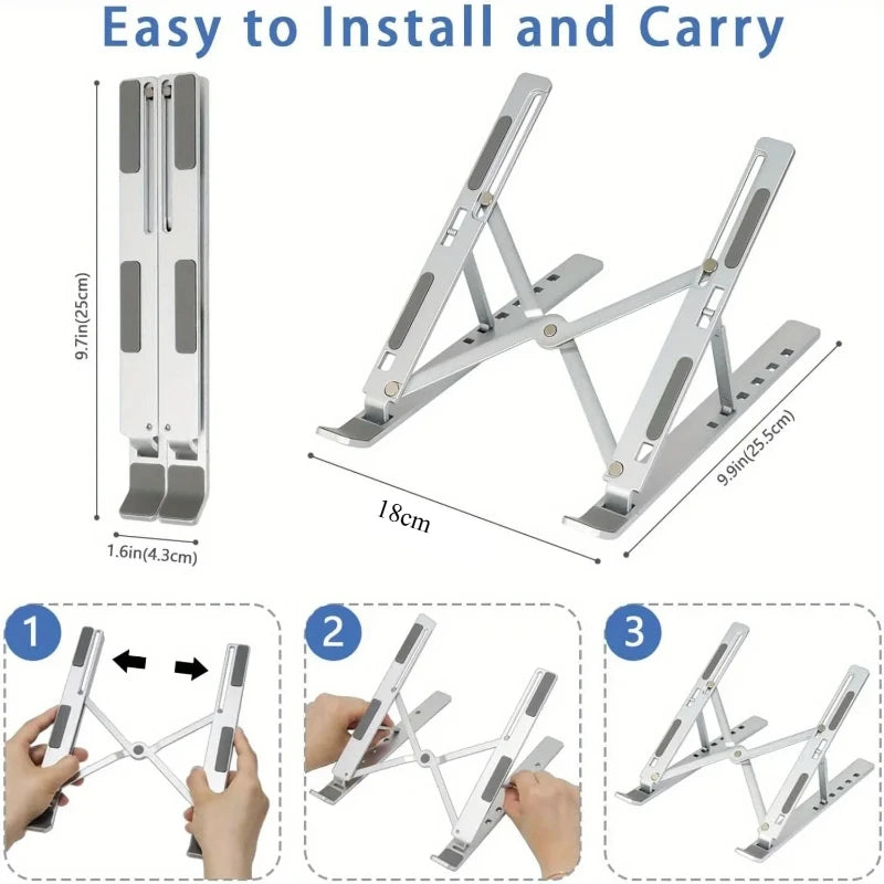 Aluminum Alloy Adjustable Folding Stand Is Suitable for 13-17-Inch Laptop Stands to Enhance Ventilation and Heat Dissipation