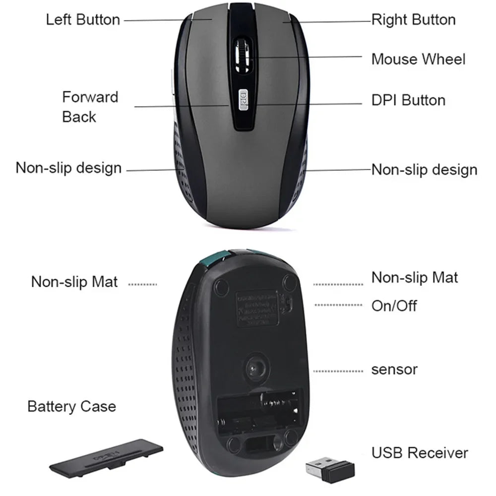 Wireless Mouse 2.4G Portable Optical Ergonomic Mice For Laptop iPad Tablet Notebook Mobile Phone Office Gaming Mouse USB Adapter
