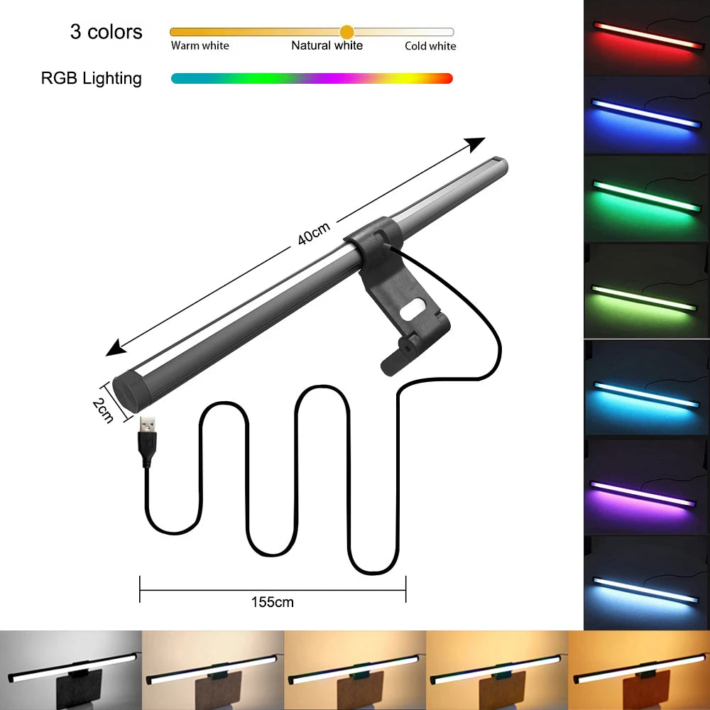 44CM Monitor Light Bar LED Computer Screen Hanging Lights RGB Atmosphere Table Lamp Stepless Dimmable for Work Study Read Gaming
