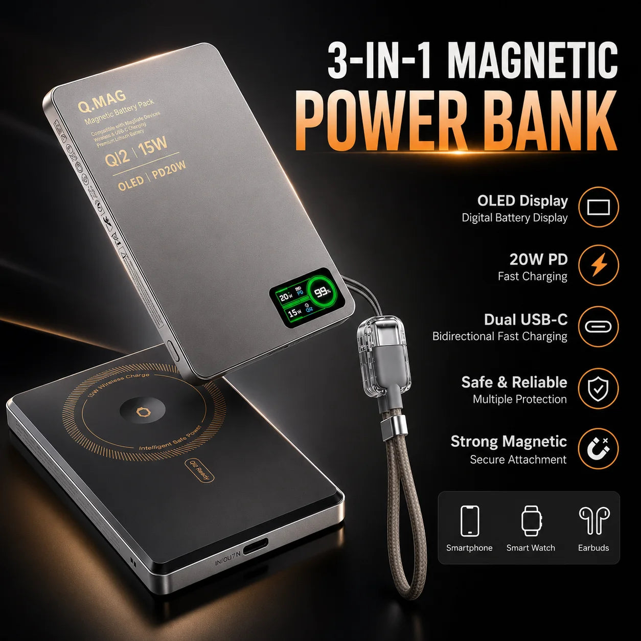 Wireless Magnetic Powerbank Fast Charing Spare Portable External Battery for iPhone 12-17 Promax Watch Airpods 5000/10000mAh