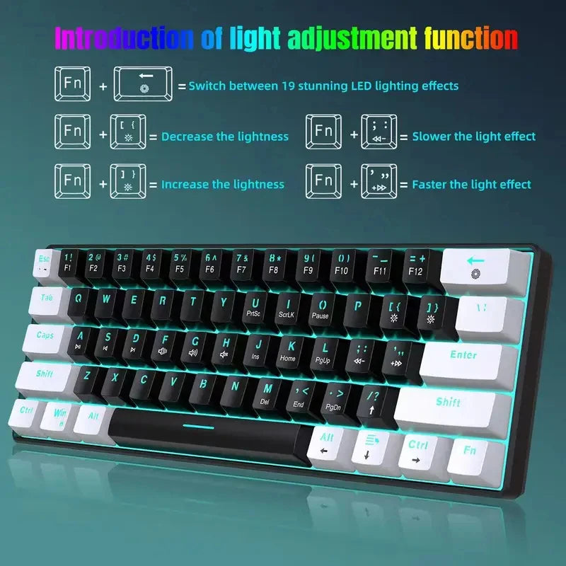 60% Mechanical Keyboard, Gaming Keyboard With Blue Switches And Sea Blue Backlit Small Compact