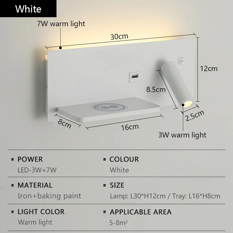 Creative LED Wall Sconce Minimalist Design Wireless Charging USB Interface Night Lamp Indoor Lighting For Living Room Bedroom
