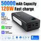 50000mAh Power Bank 120W Fast Charging Portable Charger Built-in Cable External Battery Pack PD USB C LED Display Powerbank