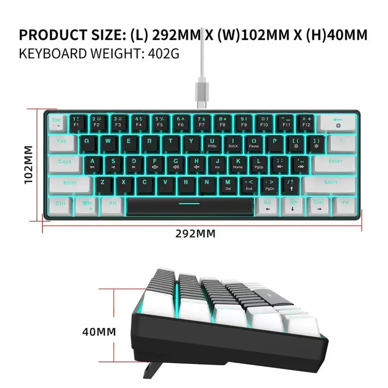 60% Mechanical Keyboard, Gaming Keyboard With Blue Switches And Sea Blue Backlit Small Compact