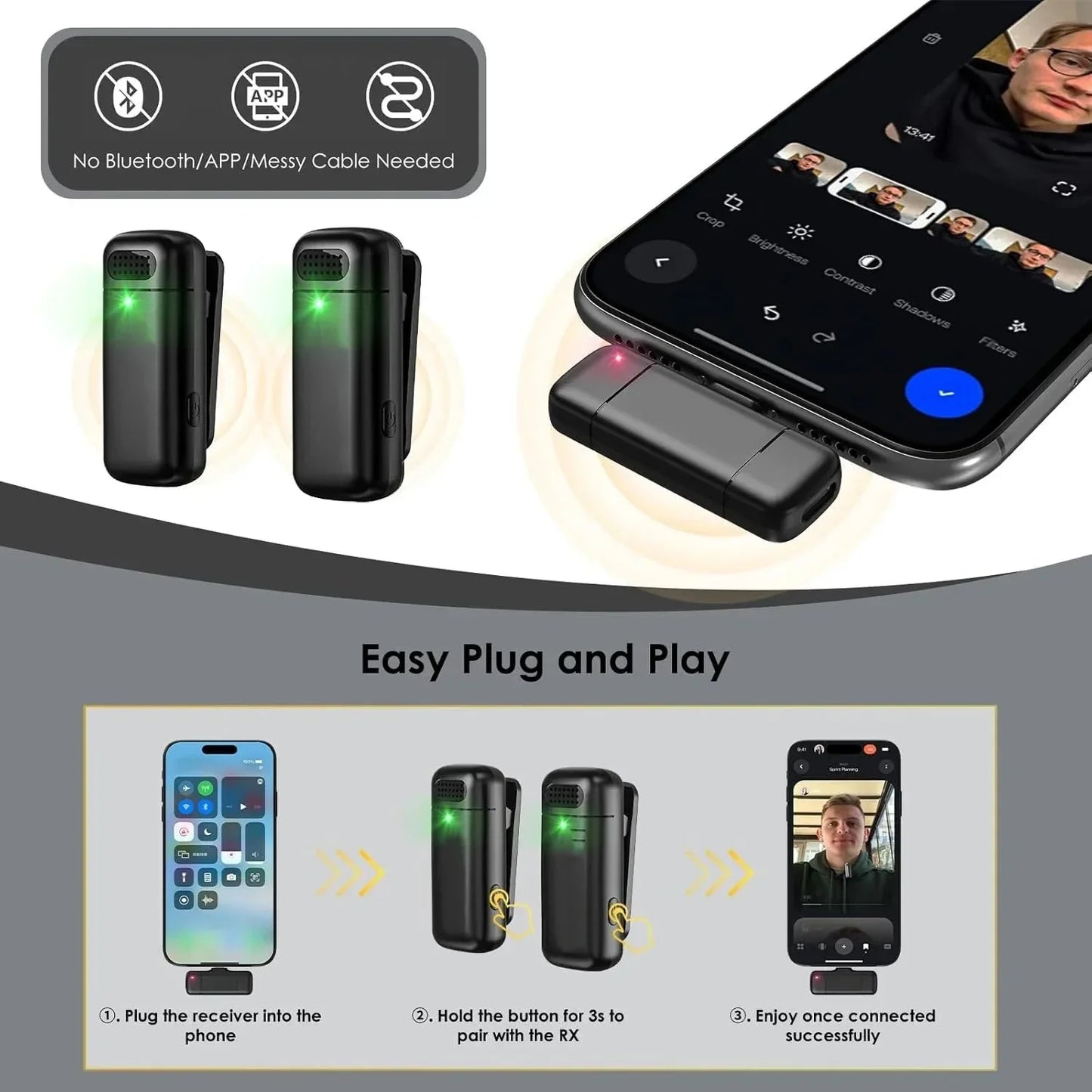 Lavalier Microphone 2.4G Wireless Microphones Portable Mini Noise Reduction Video Recording Microphone For Vlog Live Streaming