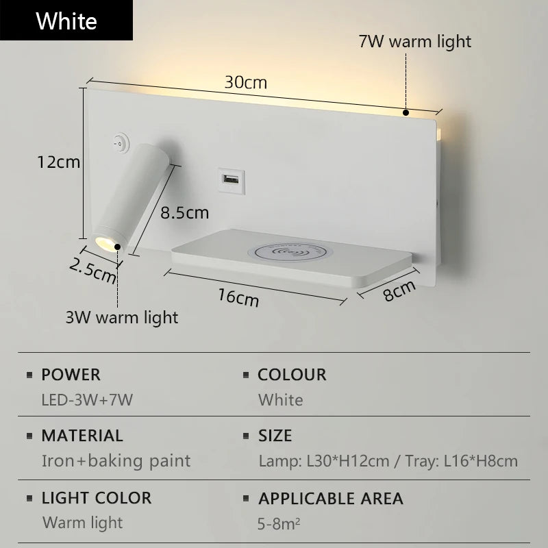 Creative LED Wall Sconce Minimalist Design Wireless Charging USB Interface Night Lamp Indoor Lighting For Living Room Bedroom