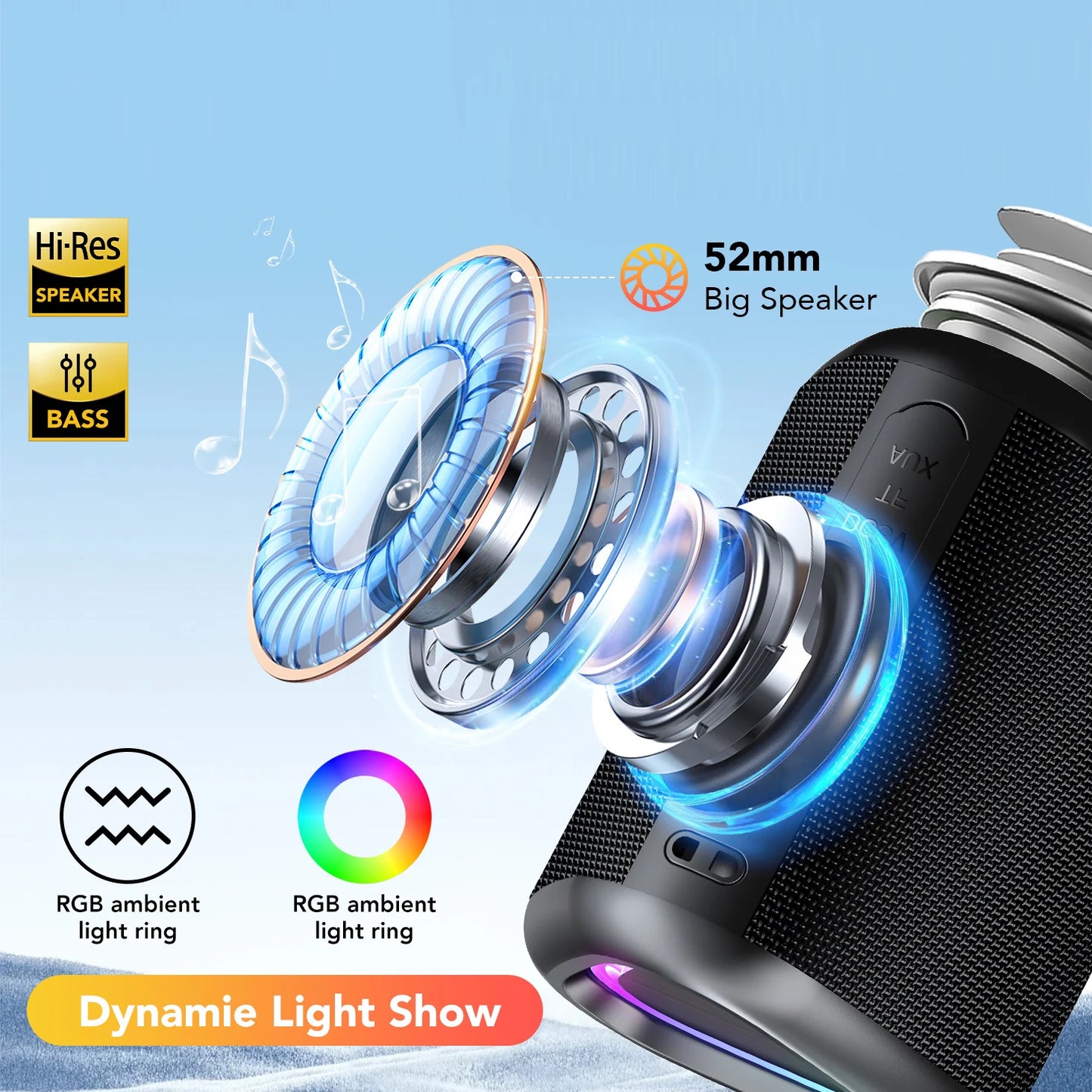 Bluetooth Speaker, 2026 Portable Wireless Speakers with Led Light, Bluetooth 5.4, 24H Playtime, Enhanced Bass, IPX7 Waterproof