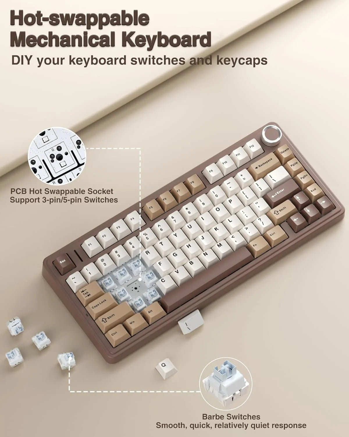 AULA F75 75% Wireless Mechanical Keyboard Hot Swappable Creamy Keyboard Pre-lubed Linear Switches Tri-Model RGB Gaming Keyboards