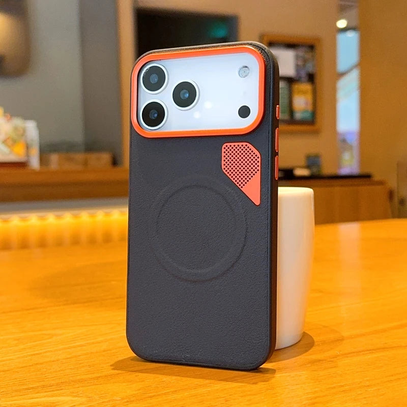 Funda Para iPhone 17 Pro Máx Case ELVEV Magnetic Luxury PU Leather Heat Dissipation Protection Cover for iPhone 17, Air