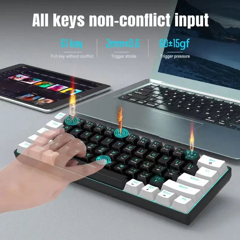 60% Mechanical Keyboard, Gaming Keyboard With Blue Switches And Sea Blue Backlit Small Compact