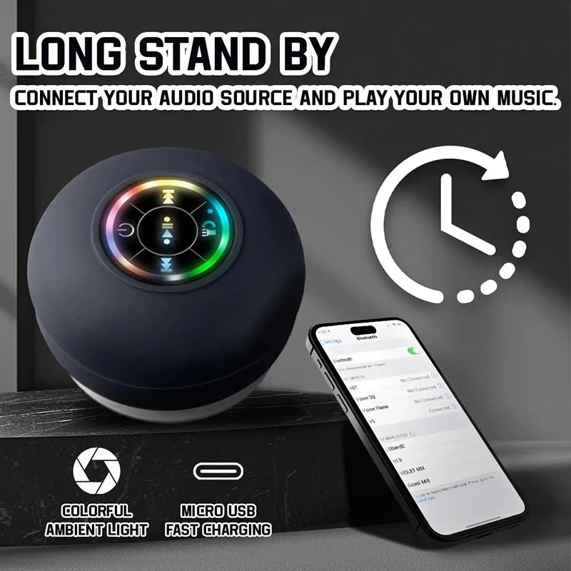 Bluetooth Speaker Portable Wireless Mini LED Speaker With Mic Suction Cup IPX4 Waterproof Resistant For Travel Outdoor Bathroom