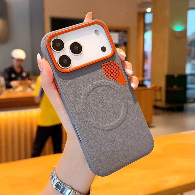 Funda Para iPhone 17 Pro Máx Case ELVEV Magnetic Luxury PU Leather Heat Dissipation Protection Cover for iPhone 17, Air