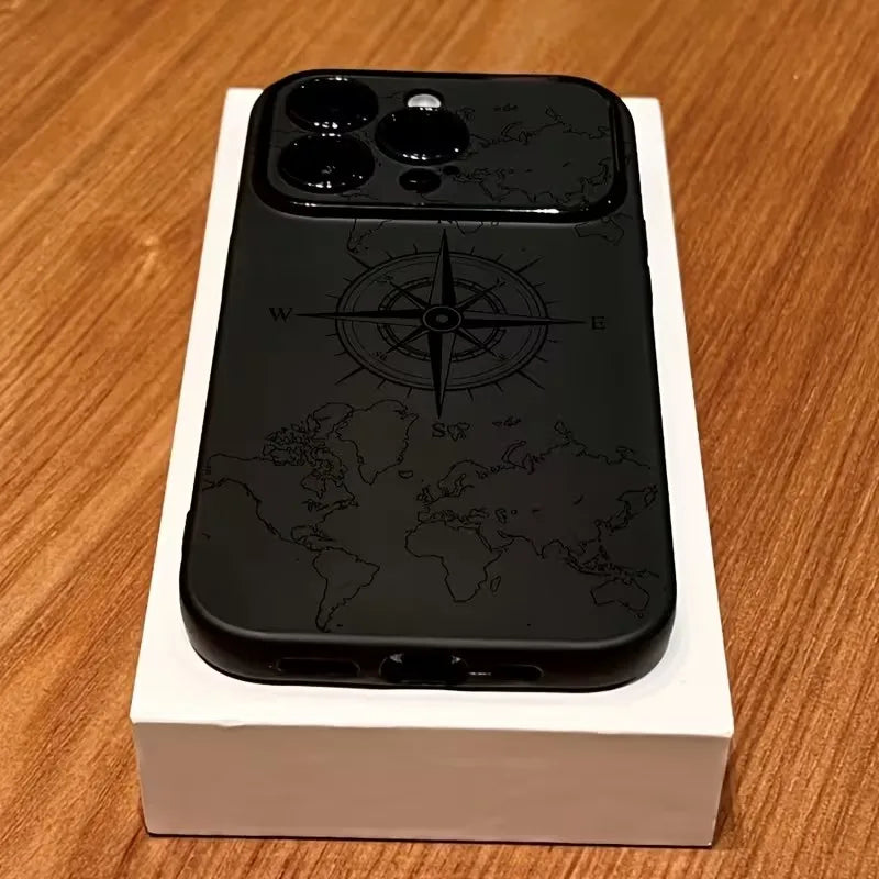 Phone Case For iPhone 11 Cases iPhone 15 16 17 Pro Max 14 13 12 X XS XR Plus Air Creative Compass Pattern Shockproof Soft Cover
