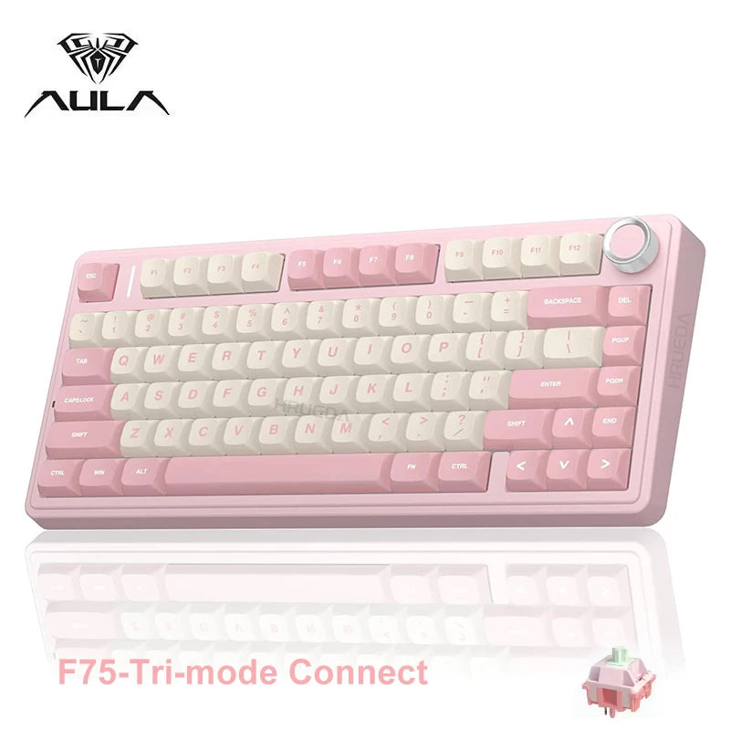 AULA F75 75% Wireless Mechanical Keyboard Hot Swappable Creamy Keyboard Pre-lubed Linear Switches Tri-Model RGB Gaming Keyboards