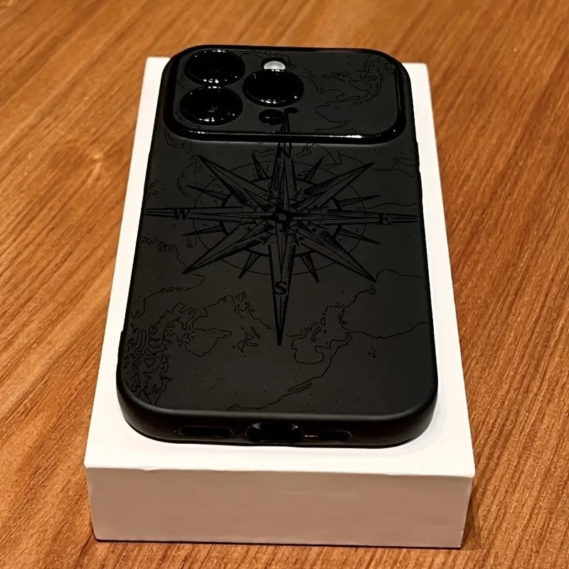 Phone Case For iPhone 11 Cases iPhone 15 16 17 Pro Max 14 13 12 X XS XR Plus Air Creative Compass Pattern Shockproof Soft Cover