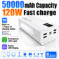 50000mAh Power Bank 120W Fast Charging Portable Charger Built-in Cable External Battery Pack PD USB C LED Display Powerbank