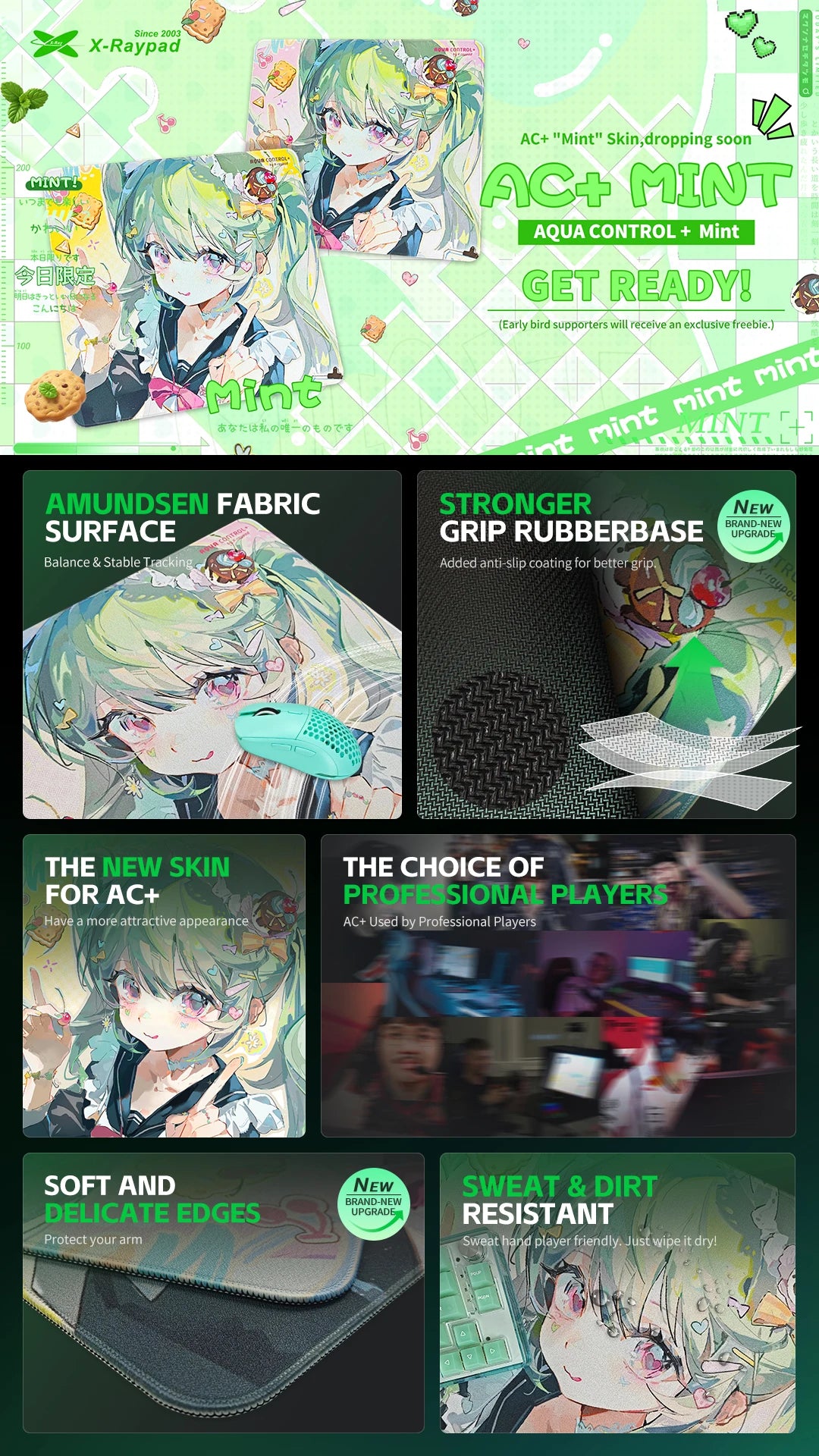 450x400x4mm X-Raypad Aqua Control Plus Gaming Mouse Pads – Mint Esports Mouse Pad Keyboard Anti Slip Pad Desktop Gaming Gears