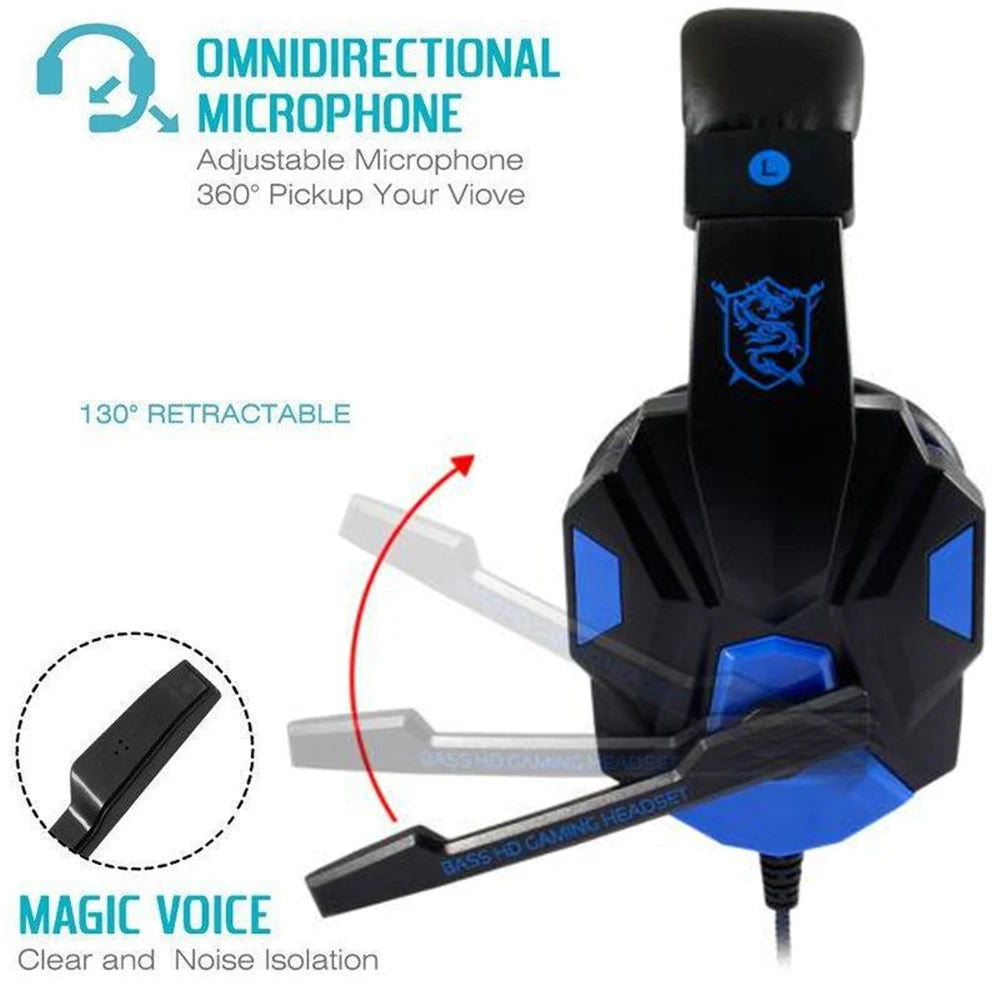 Headphones 3.5mm Wired Gaming Headset Earphones Music For Computer With Mic Headset Stereo Virtual Surround Bass LED Light Gamer