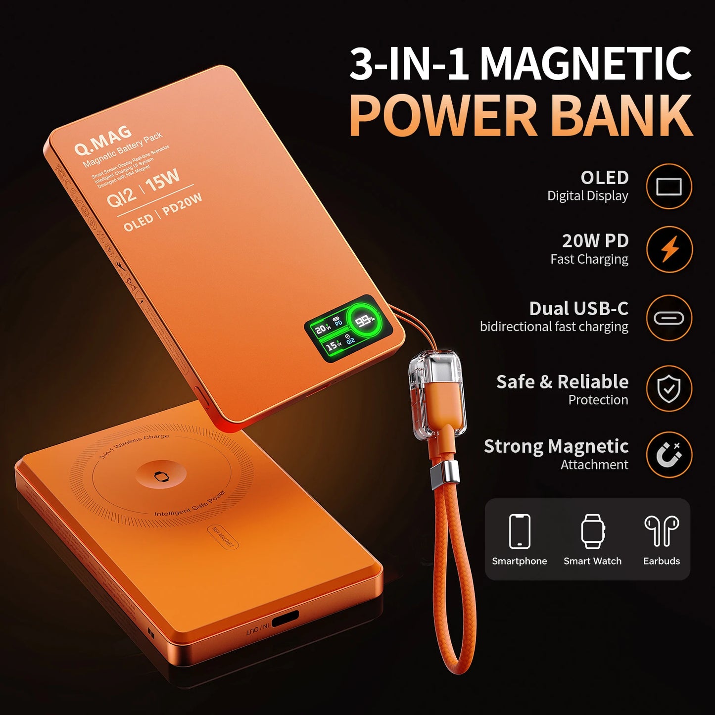 Wireless Magnetic Powerbank Fast Charing Spare Portable External Battery for iPhone 12-17 Promax Watch Airpods 5000/10000mAh