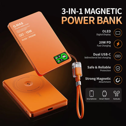 Wireless Magnetic Powerbank Fast Charing Spare Portable External Battery for iPhone 12-17 Promax Watch Airpods 5000/10000mAh
