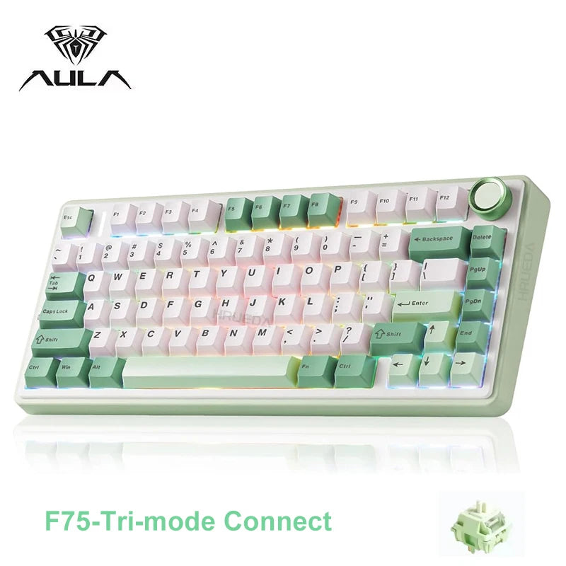 AULA F75 75% Wireless Mechanical Keyboard Hot Swappable Creamy Keyboard Pre-lubed Linear Switches Tri-Model RGB Gaming Keyboards